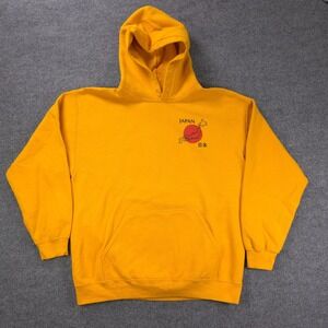 Japan Hoodie Large Yellow Mt Fuji Pullover Sweatshirt Tokyo Streetwear Harajuku